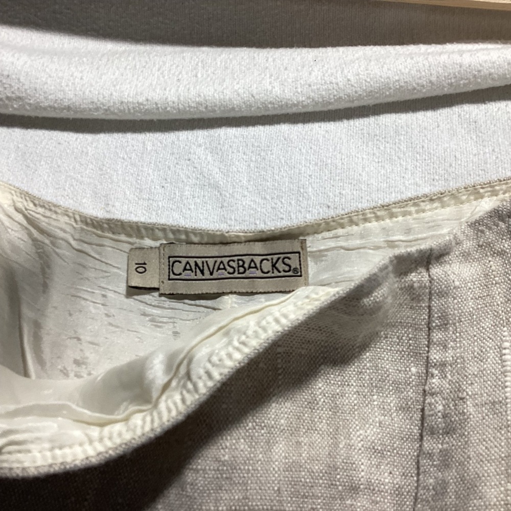 Canvasbacks Vintage 100% Linen Paneled Midi Skirt Beige Oatmeal Made in USA 10 - Picture 7 of 10